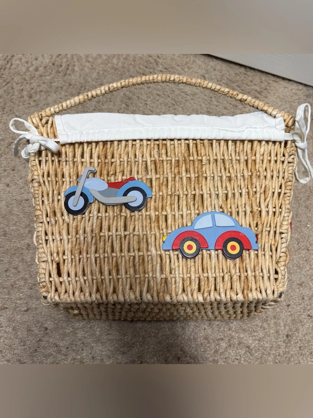 Kids Woven Toy or baby organization Basket, cream color Liner decorative Accents